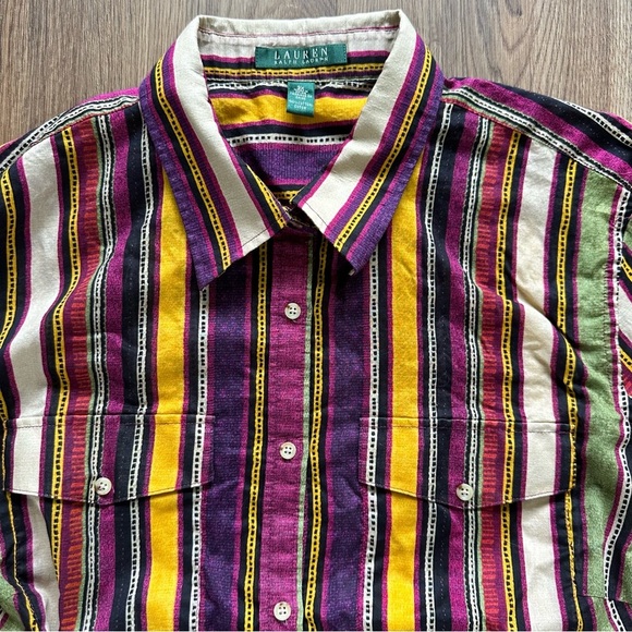 Lauren Ralph Lauren Womens Multicolor Striped Button Shirt 2X Cotton Long Sleeve - Picture 2 of 7